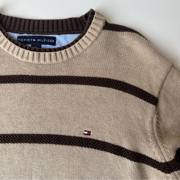 Tommy Hilfiger Pullover Sweater beige brown striped unisex size M - Picture 10 of 11